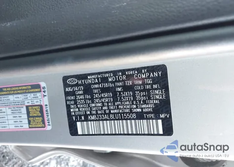 2020 Hyundai Tucson Sport из США, поврежденный, VIN KM8J33AL8LU115508